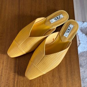 Mustard yellow pointed toe flat mules